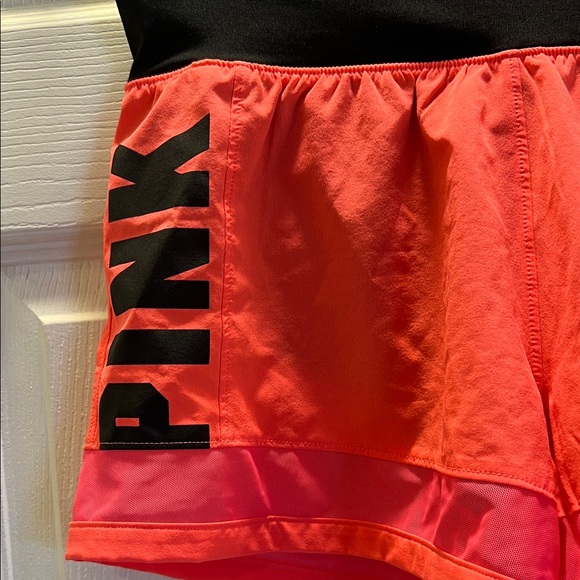 PINK Victoria's Secret Women's Neon Orange and Black Athletic Shorts - Picture 2 of 9